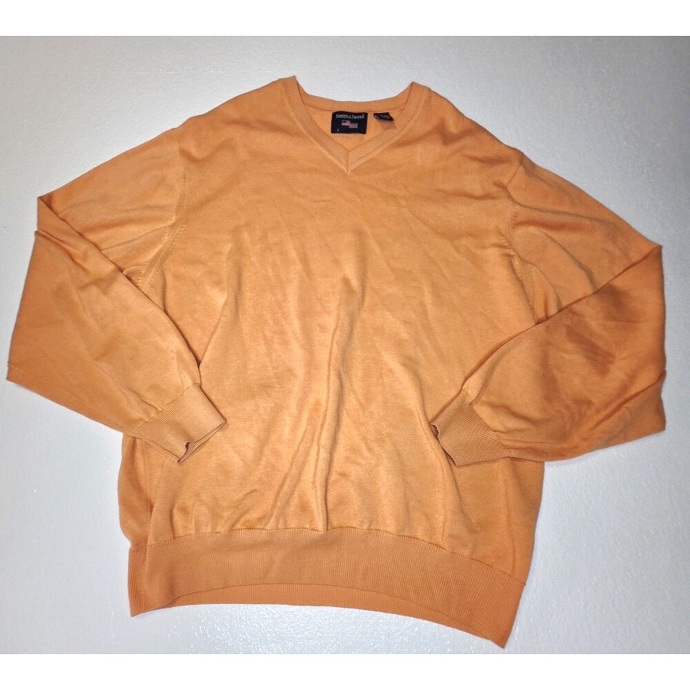 Smith & Tweed Orange V-neck Sweater Made In Peru 100% Cotton